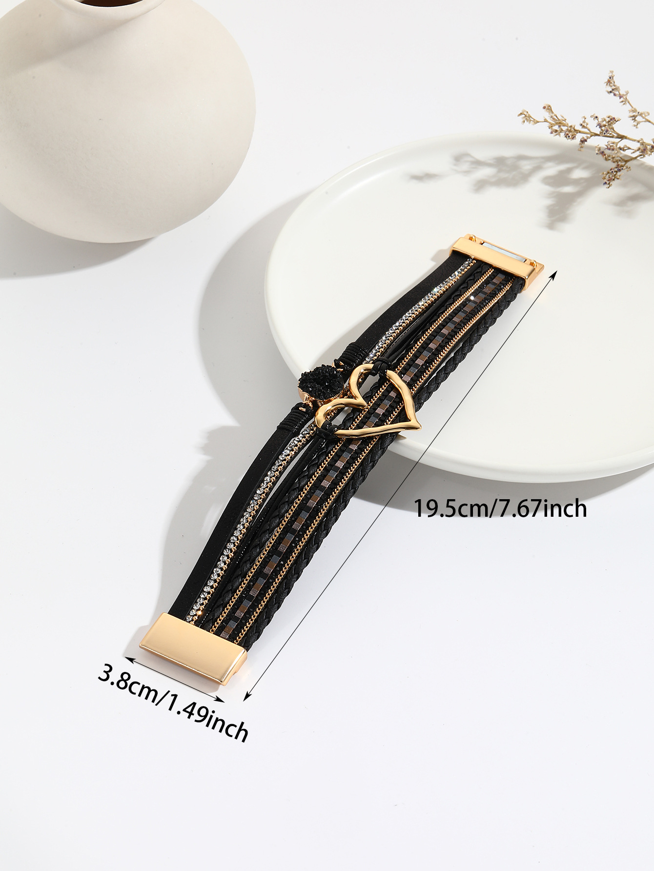 欧美跨境外贸皮绳手链波西米亚多层手环原石爱心手镯女绕线皮手链详情2