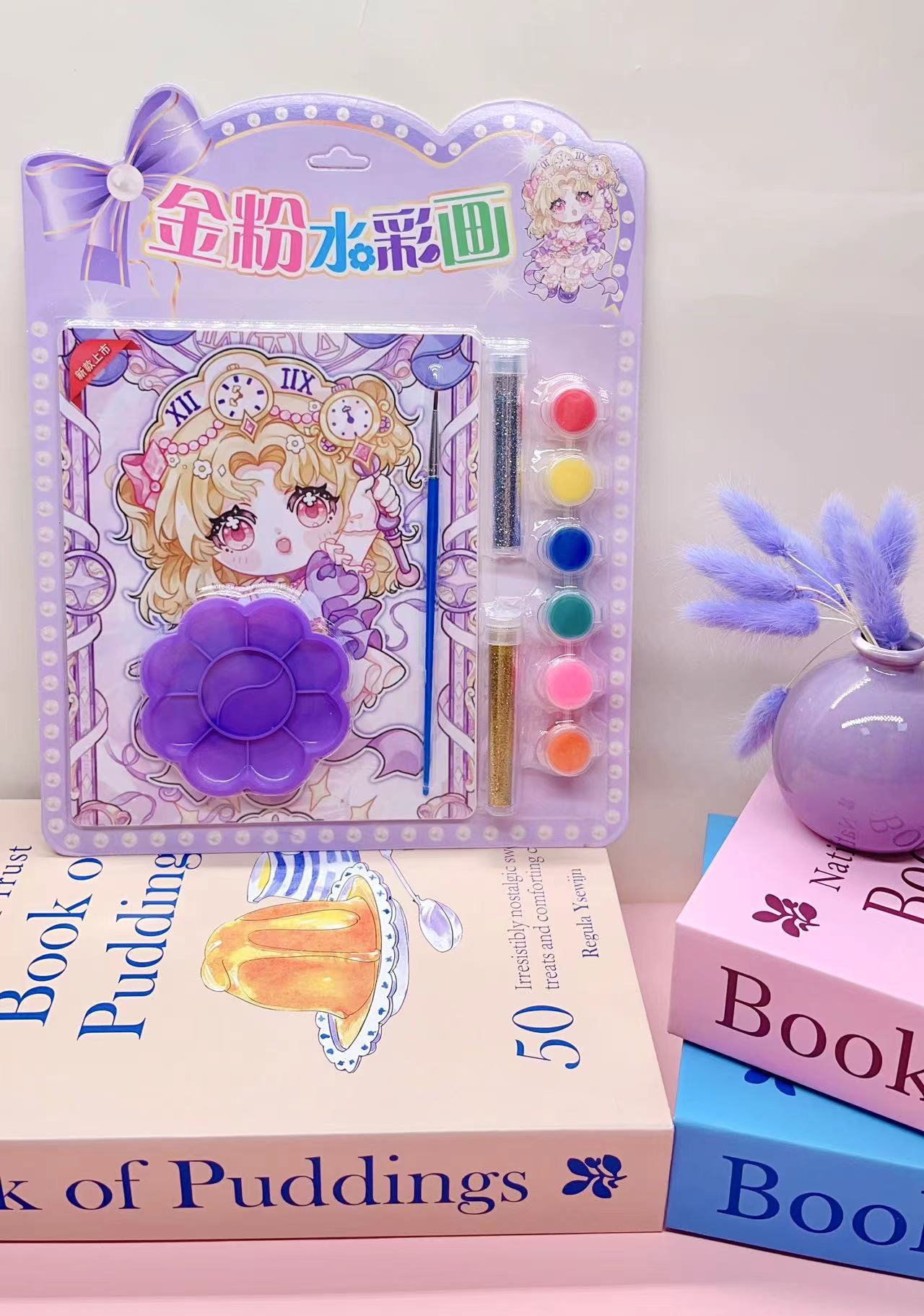 批发儿童彩妆贴画DIY填色涂鸦化妆贴画彩画彩铅钻贴6只笔一卡4张详情26