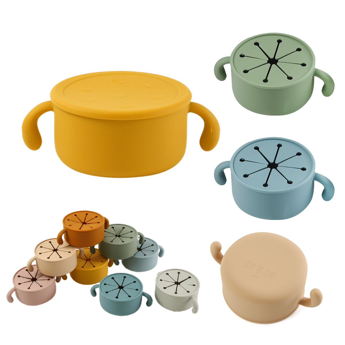 亚马逊儿童硅胶零食碗外出带盖喂养辅食碗防漏便携出行宝宝零食杯详情8