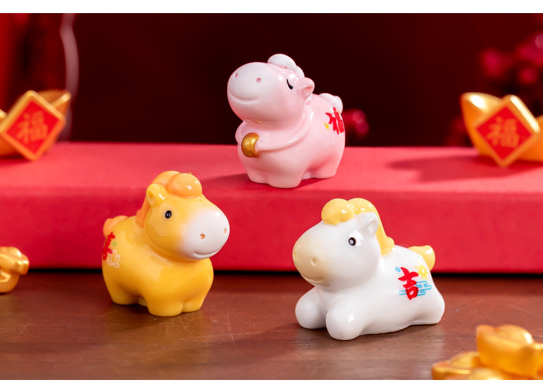 马年创意五彩小马公仔萌粒DIY装饰品桌面迷你车载摆件陶瓷工艺品详情5