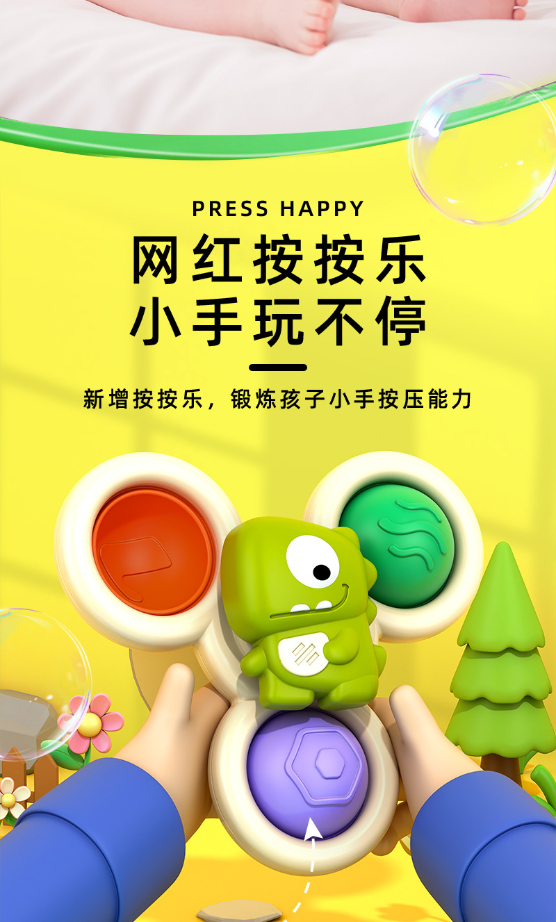 跨境食品级硅胶吸盘转转乐卡通恐龙益智早教餐桌椅可啃咬牙胶玩具详情10