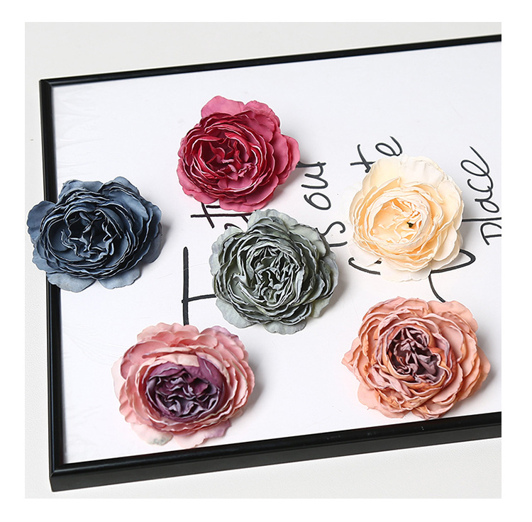 高级焦边牡丹仿真花头复古渐变多色手工DIY发饰胸花配件假花批发详情10