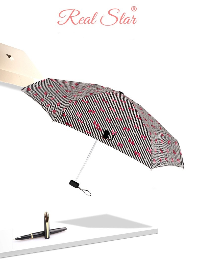 RST雨伞日本风格遮阳伞蝴蝶结条纹女士迷你五折口袋晴雨伞轻详情3