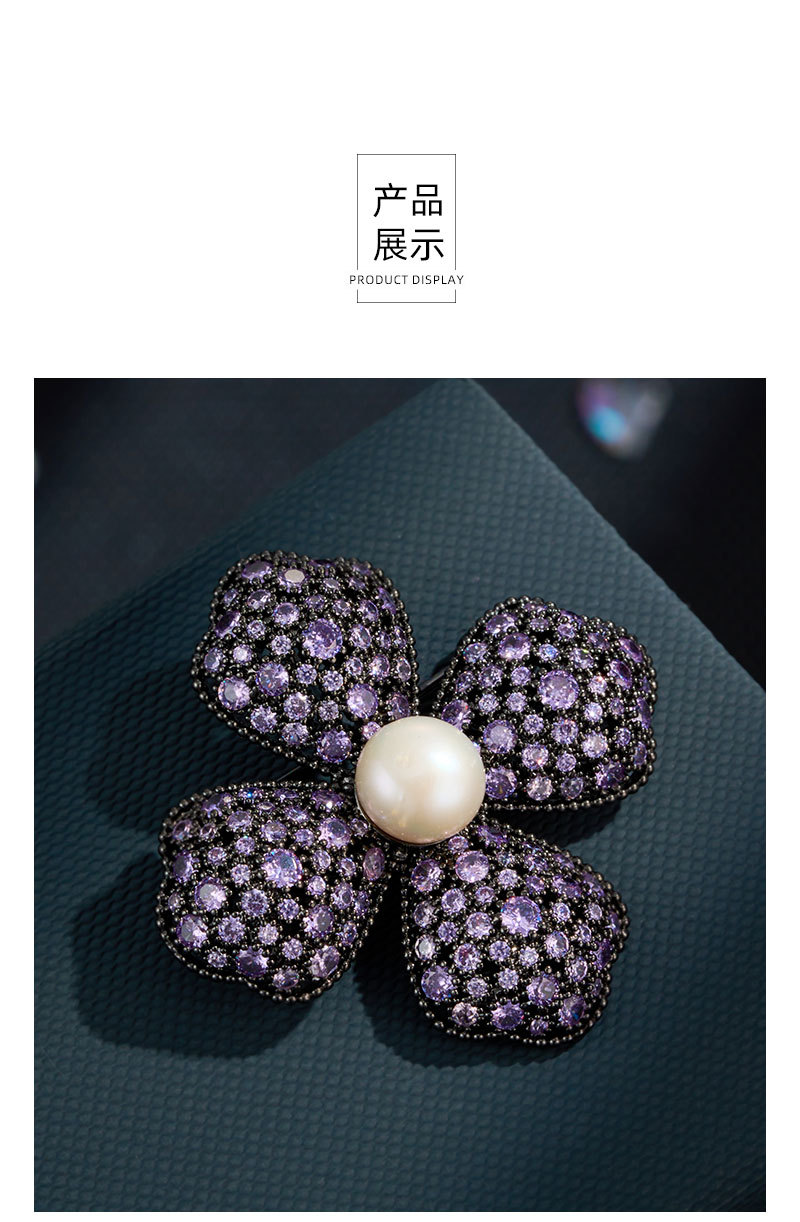 Luz de lujo multicolor cuatro flores broche aleación de cobre micro incrustado con circonio perlas de agua dulce premium sense vestimenta nuevos pins para mujeres pic 17
