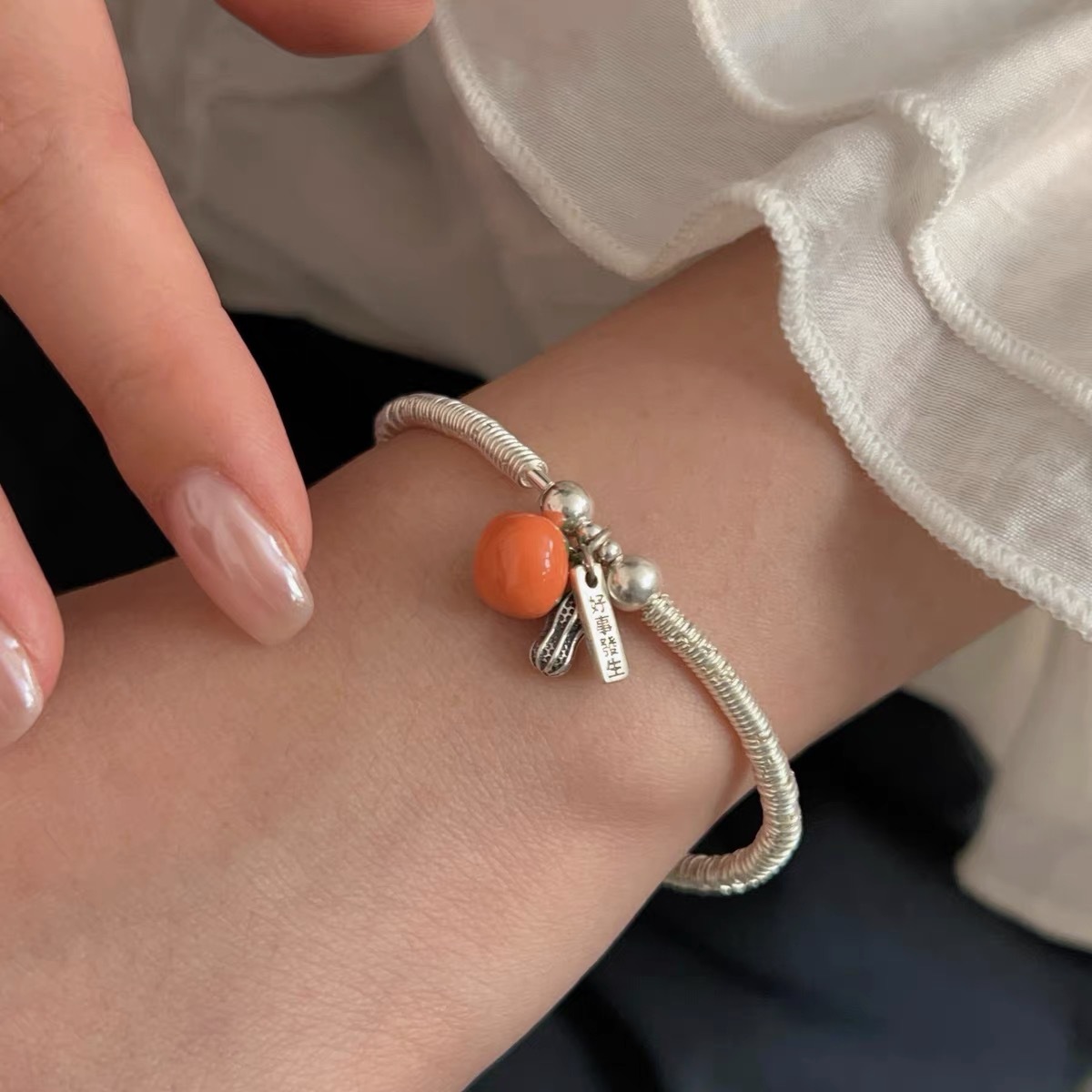 s925 sterling silver good things happen silver ring bracelet for women, new Chinese-style traditional Chinese style winding bracelet, persimmon jewelry gift pic 6