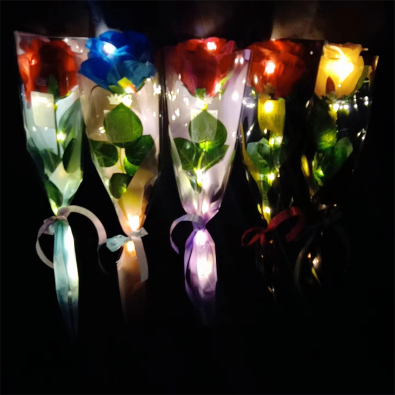 现货发光玩具七夕情人节玫瑰花礼物七彩玫瑰花彩色仿真玫瑰花束详情5