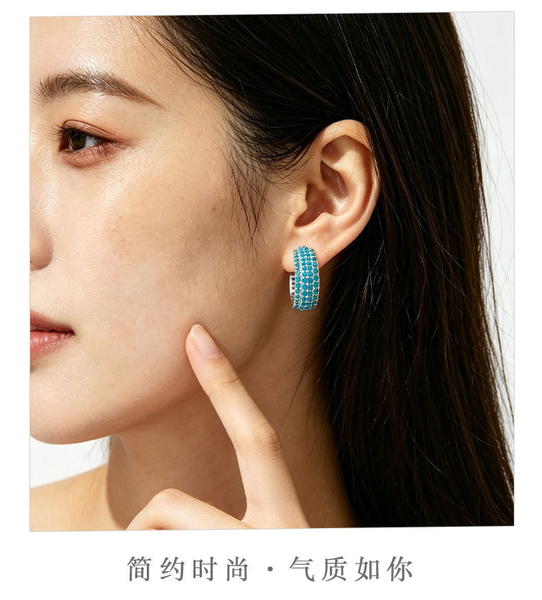 The source factory offers multi-layer close-set blue turquoise C-shaped earrings with a light luxury and high-end feel. Wide-sized earrings are custom-made and available in mixed batches pic 9