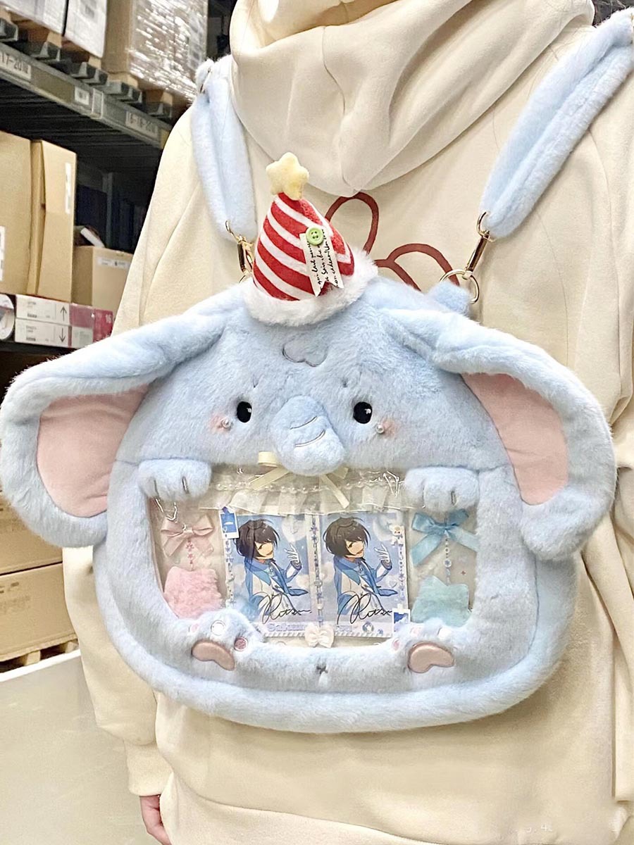 小象毛绒痛包可爱双肩书包大容量单肩斜挎包卡通书包二次元吧唧包详情4