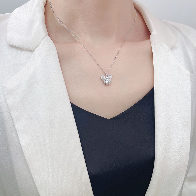 Wholesale one-carat moissanite sterling silver necklace, sterling silver jewelry, jewelry and accessories, necklace, versatile for women, Mickey pendant pic 15