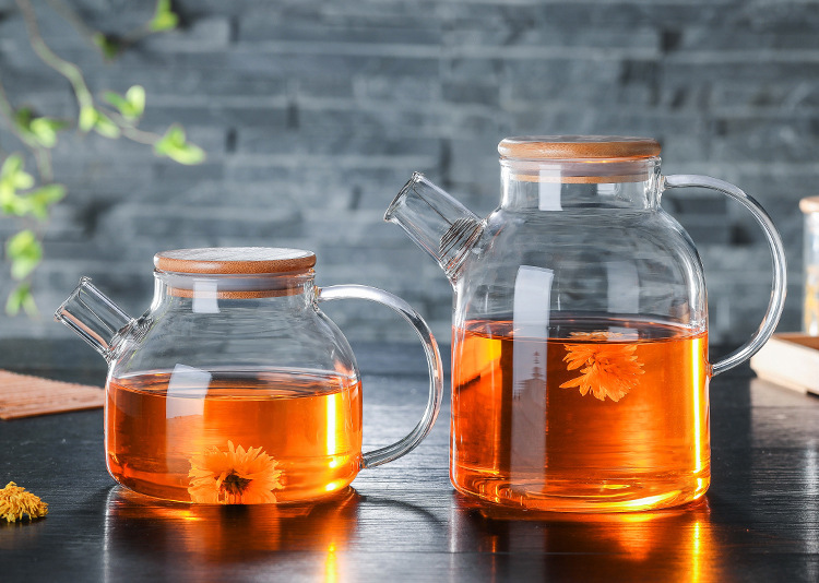 High-temperature resistant teapot, glass teapot, bamboo lid teapot, tea set, Nordic thickened transparent high borosilicate cold water kettle pic 9