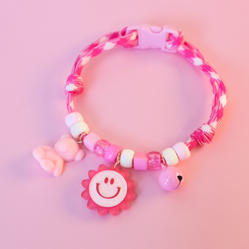 Cross-border Amazon pet cat and dog collars, color-blocking woven necklaces, adjustable heart-shaped smiling faces, bee cola pic 13
