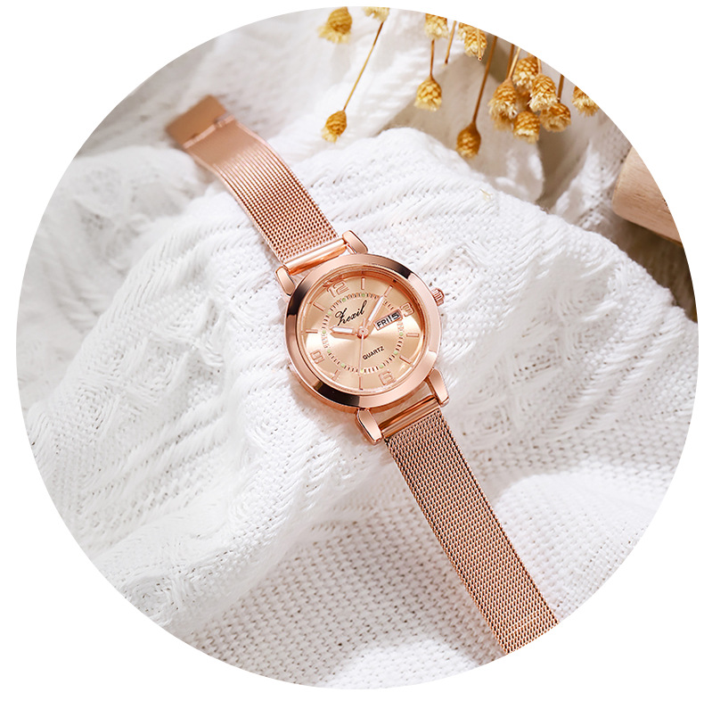 网红直播女士手表跨境爆款韩版简约防水夜光双日历非机械手表现货详情7