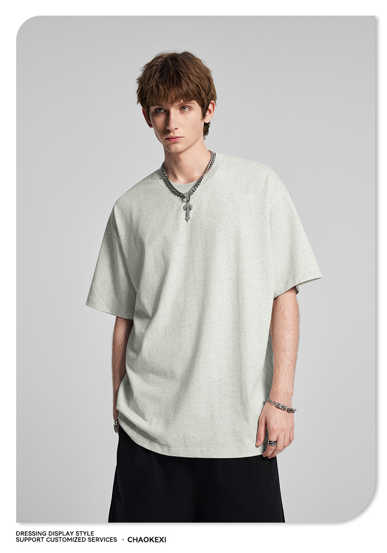 CKX2026夏季美式275g高品质潮牌纯棉t落肩纯色男潮青少年短袖T恤详情76