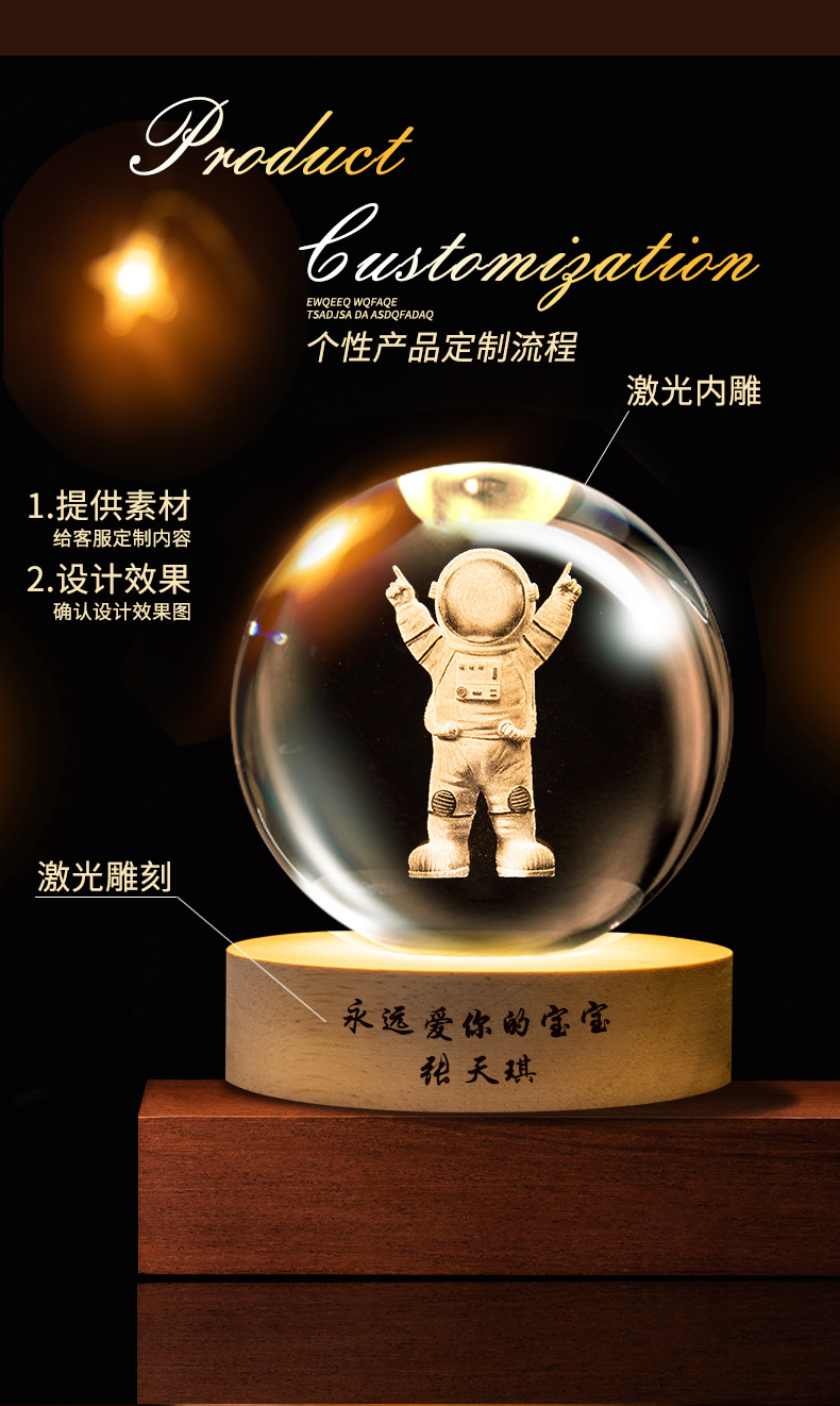 跨境水晶球小夜灯创意氛围星球床头灯水晶桌面摆件学生礼物纪念品详情5