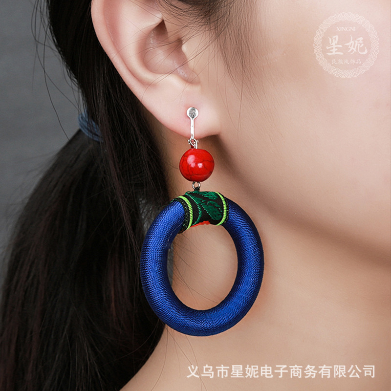 民族风复古S925银耳钩大圈耳环耳坠女款精致时尚手工艺耳饰品详情6