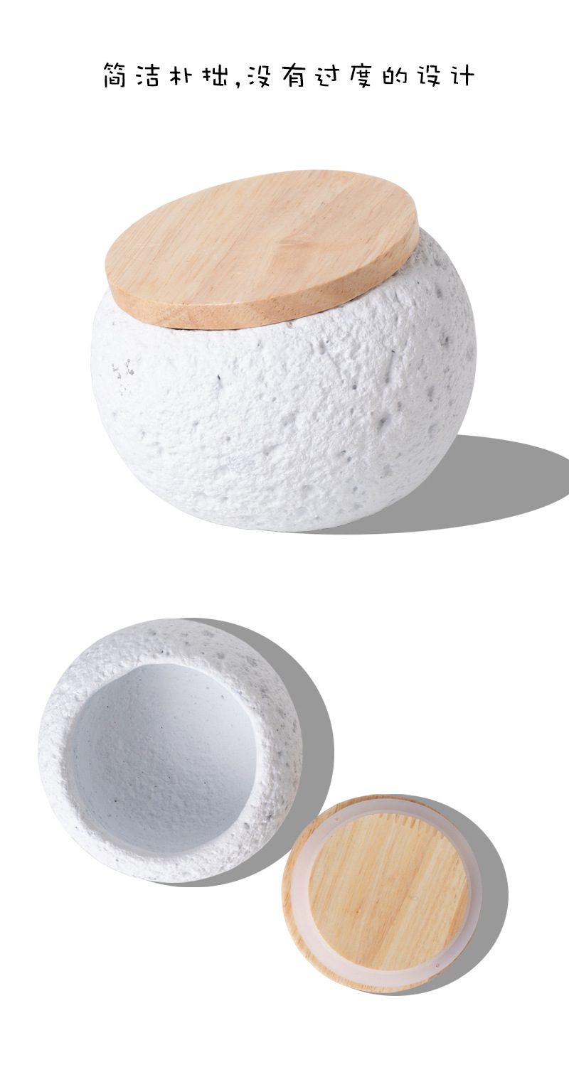 Pet funeral supplies: Six-color round urn with wooden lid and granular texture for pet ashes storage box pic 10