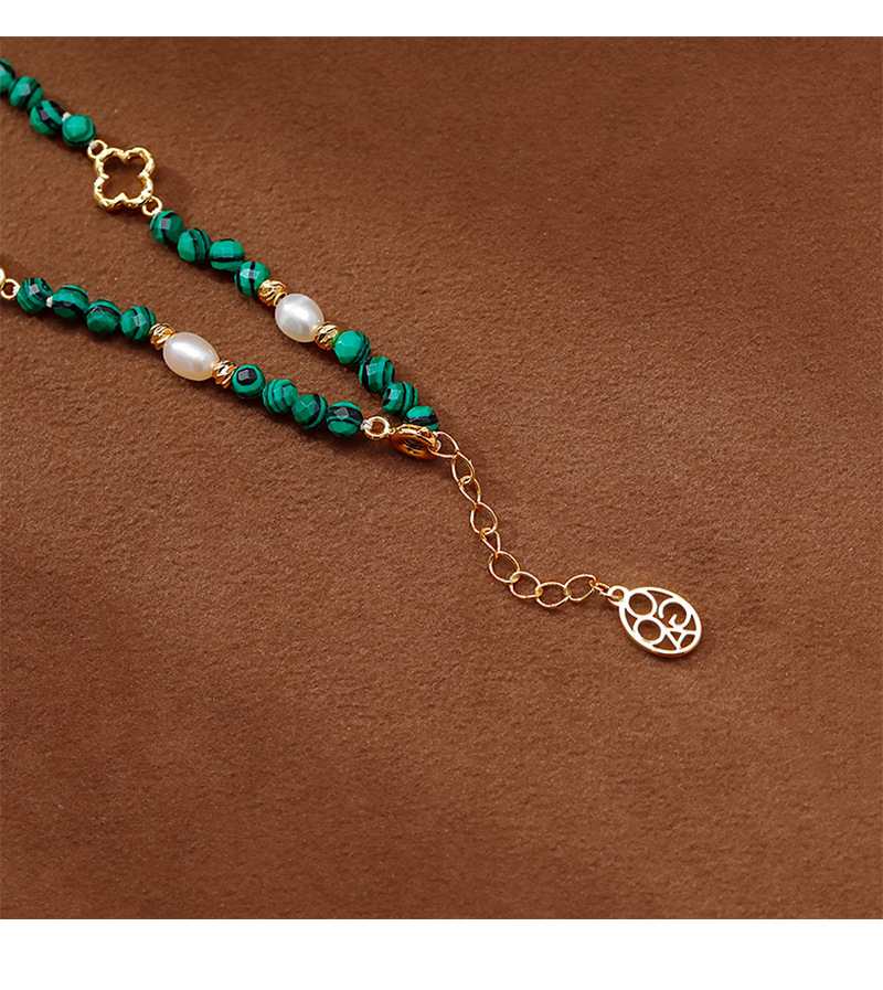 Gentle and elegant freshwater pearl malachite bracelet, noble and retro emerald beaded, simple hollowed-out pattern jewelry pic 8