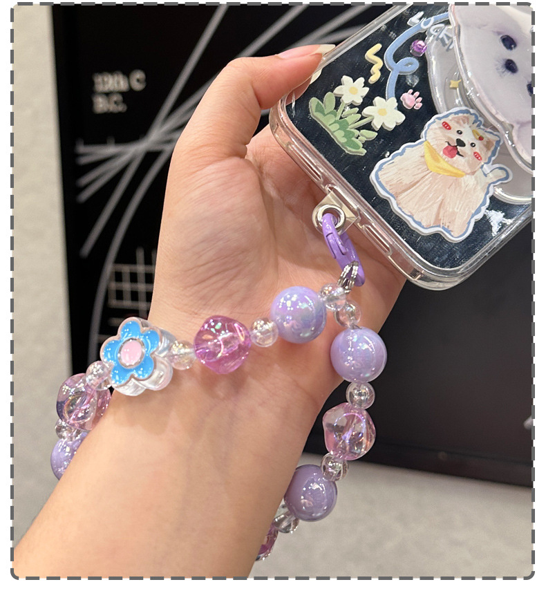 新款彩色花朵手工串珠钥匙链炫彩男女学生书包挂件钥匙扣配件批发详情12