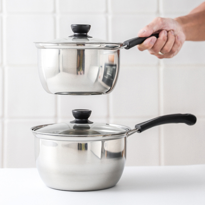 潮州互发 韩式单柄不锈钢套装奶锅 单柄奶蒸锅 辅食奶锅煲汤锅具详情4