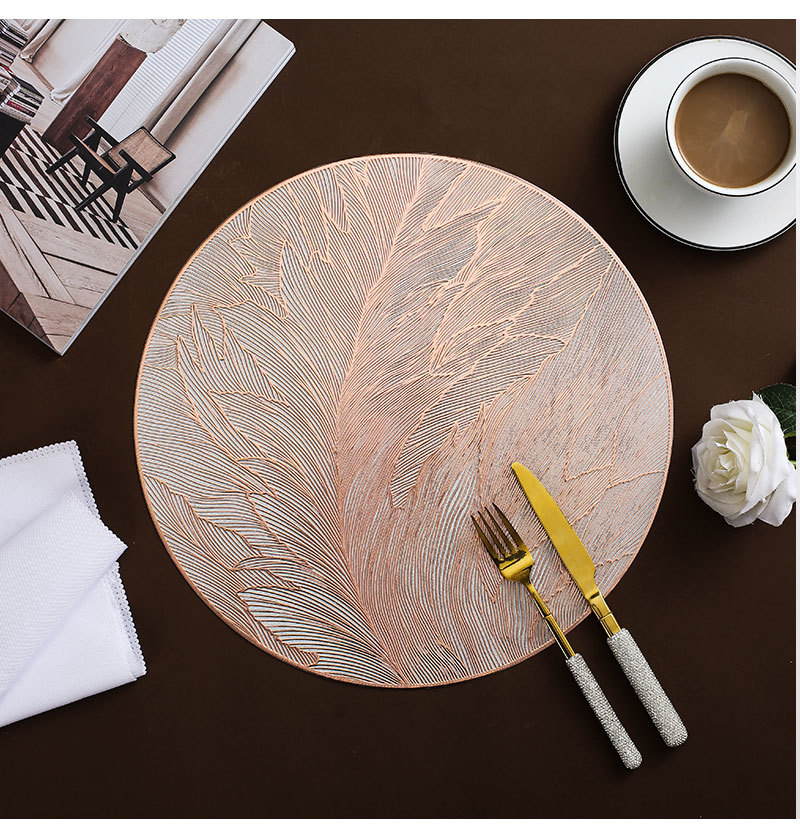 跨境热销羽毛餐垫防水防油PVC烫金花瓶垫高级感轻奢可水洗隔热垫详情9