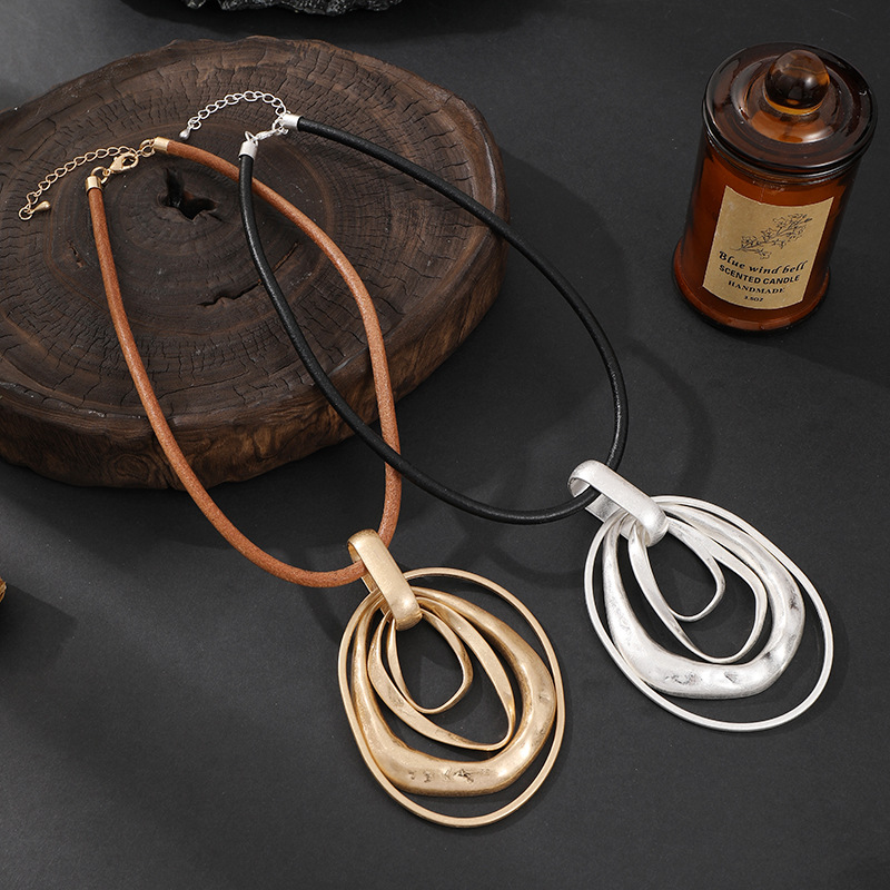 跨境亚马逊专供新款圆形吊坠短项链不规则多层复古时尚项饰锁骨链详情13