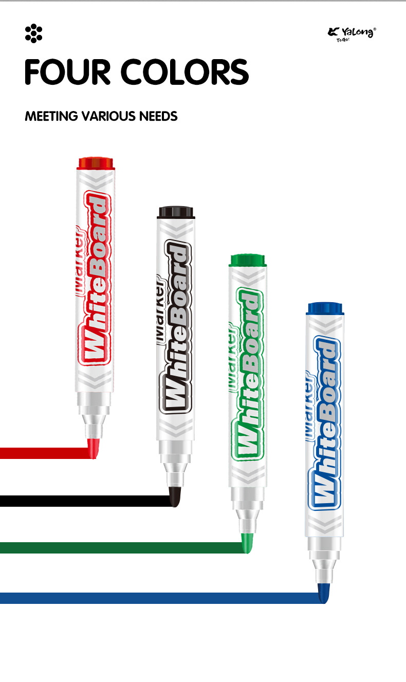 Yalong Cross-border Student Wholesale large-capacity marker pens, school office supplies, 4-color whiteboard pens pic 2