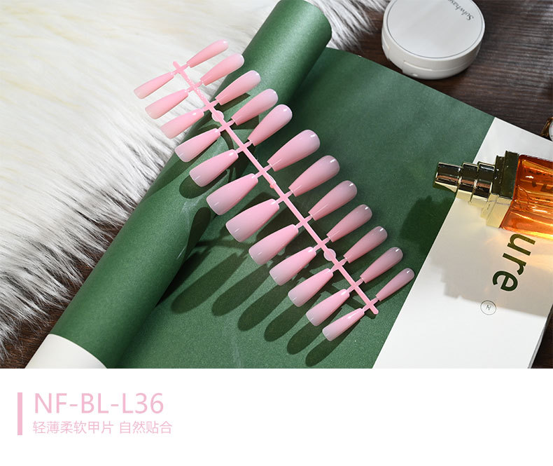 The long ballet nail with solid color and glossy oil from Europe and America, the mid-length trapezoidal nail art piece, and the false nails are exquisite and simple pic 36