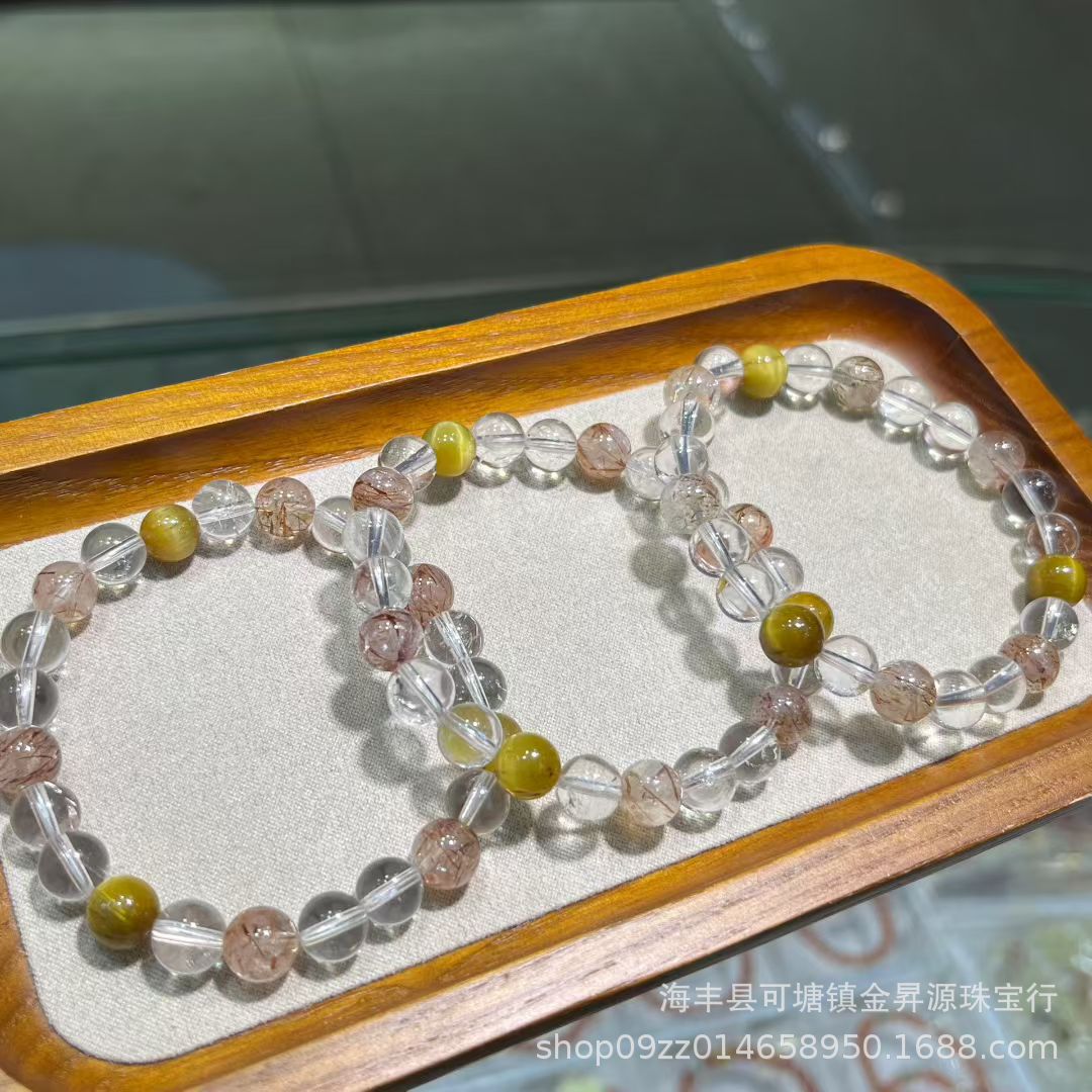 天然白水晶黑金超黄虎眼手串原创设计女生款手链简约时尚厂家直播详情5