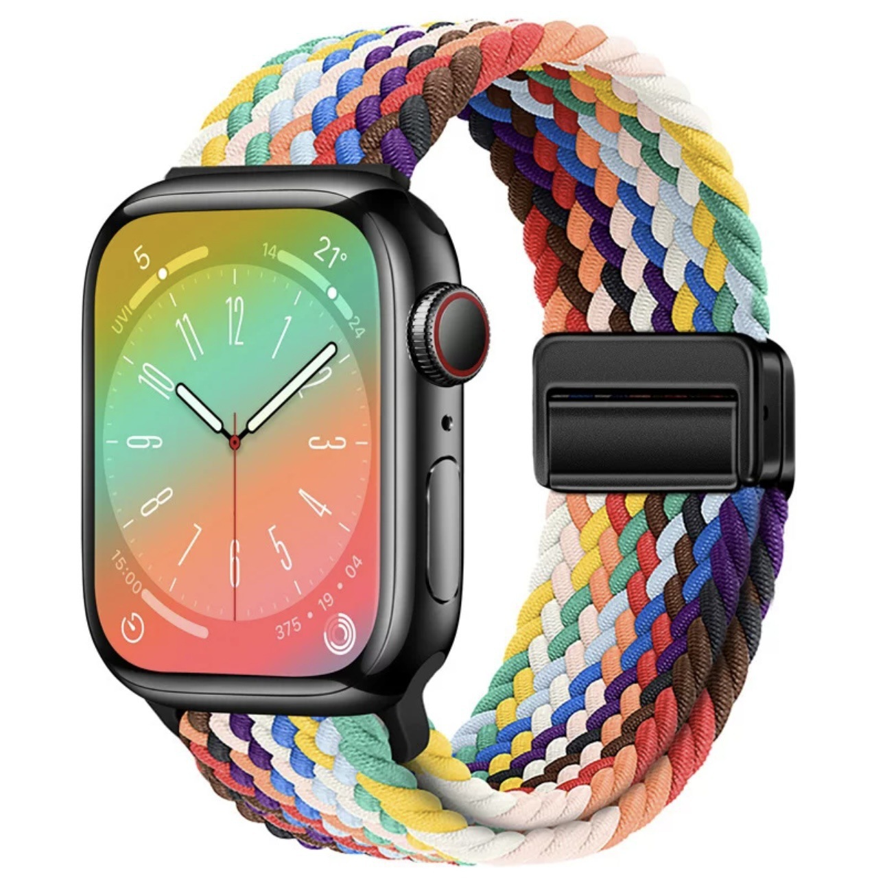 适用iwatch苹果表带磁吸尼龙编织S10弹力彩虹Applewatch手表带详情9