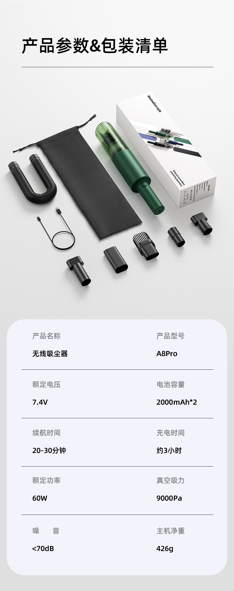 跨境新款车载吸尘器手持无线便携汽车专用单滚珠吸尘器超强大吸力详情19