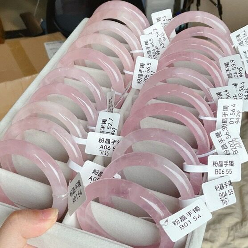 天然粉晶手镯奶冻莓莓蜜桃乌龙粉玉镯冰种水晶镯子芙蓉石少女饰品详情19