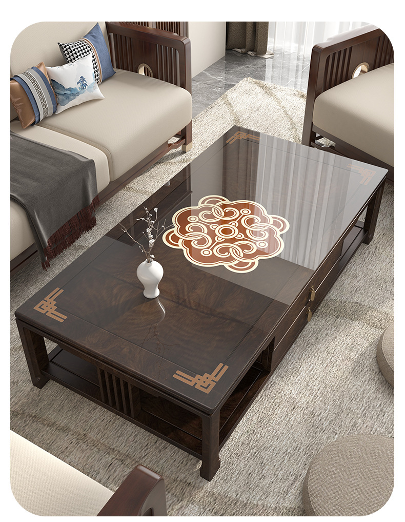 国潮新中式茶几垫古典中国风茶几桌布防水防油免洗pvc半透实木餐桌垫详情23