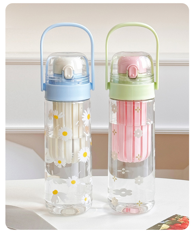 2025 New hand-held bouncing flower tea cup, student couple plastic water cup, portable tea and water separation cup for women going out pic 14