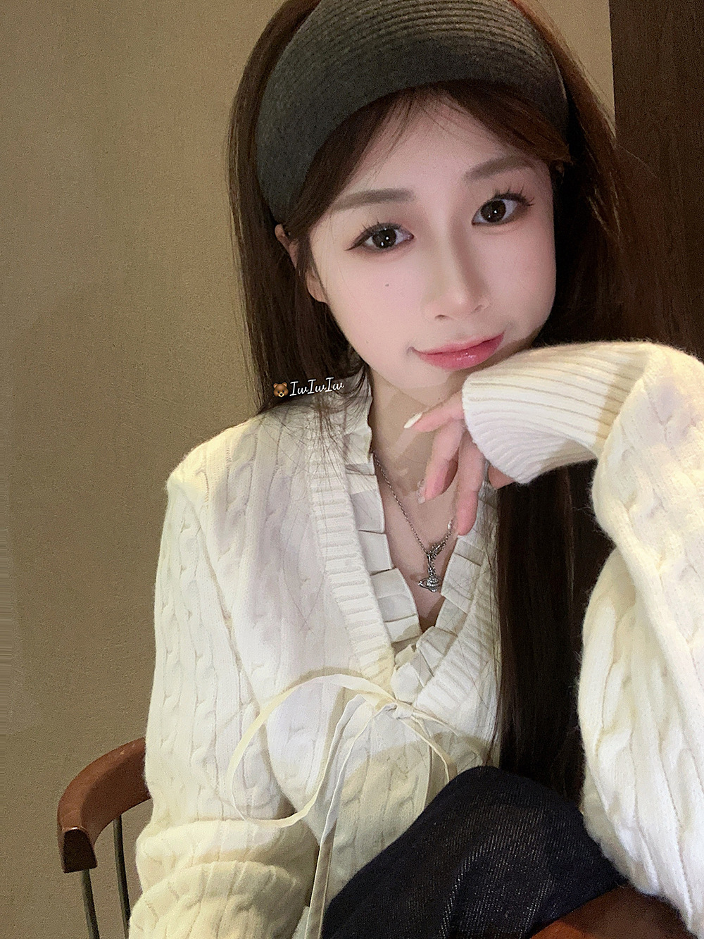 韩系学院风设计感假两件长袖毛衣针织衫女冬季蓝色温柔风修身上衣详情26