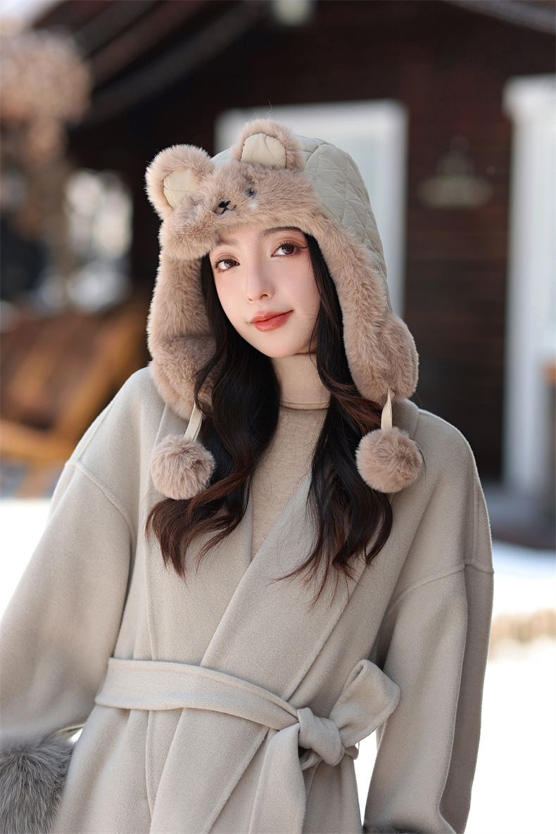 兔耳朵保暖雷锋帽子女士秋冬季加绒厚套头护耳棉帽韩版滑雪骑行帽详情9