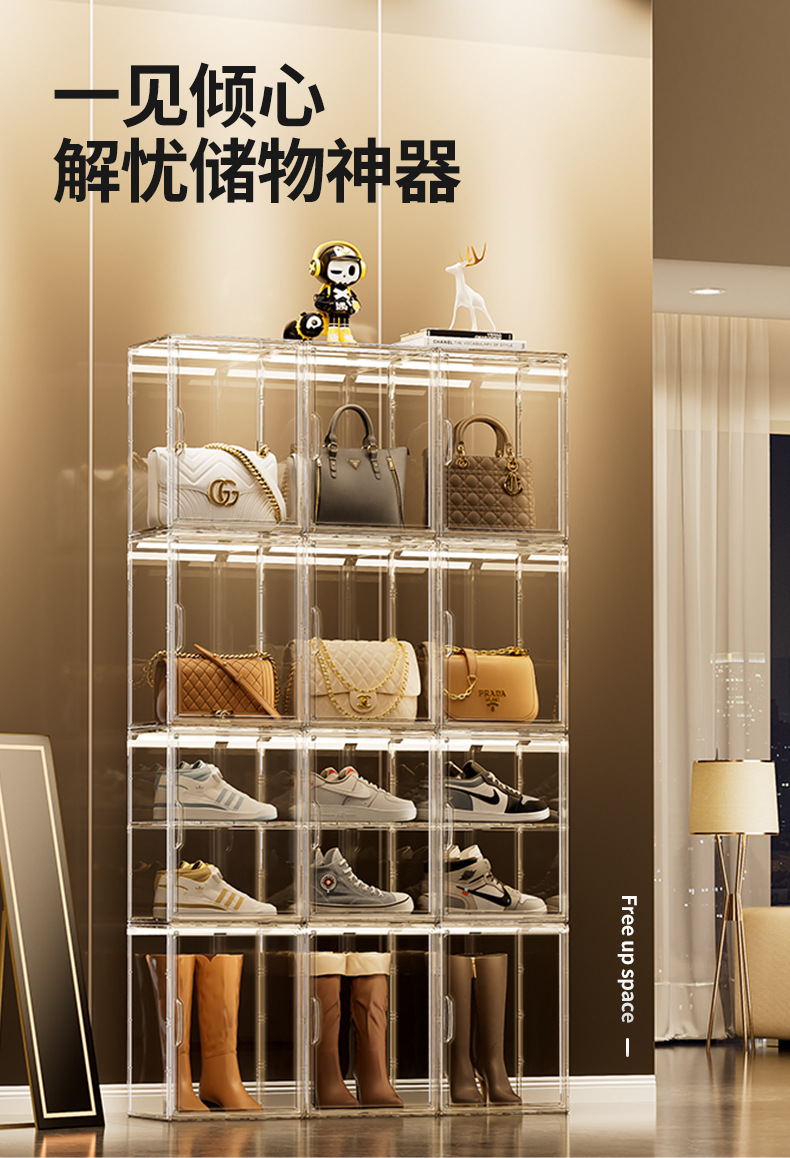High-transparency shoe box, AJ high-top basketball shoe storage box, stackable magnetic figurine blind box display bag storage box pic 4