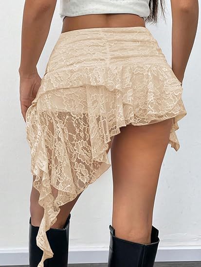 2026 Y2K Lace mini skirt, low-waisted pleated ruffled short skirt, layered flowing asymmetrical half skirt pic 4