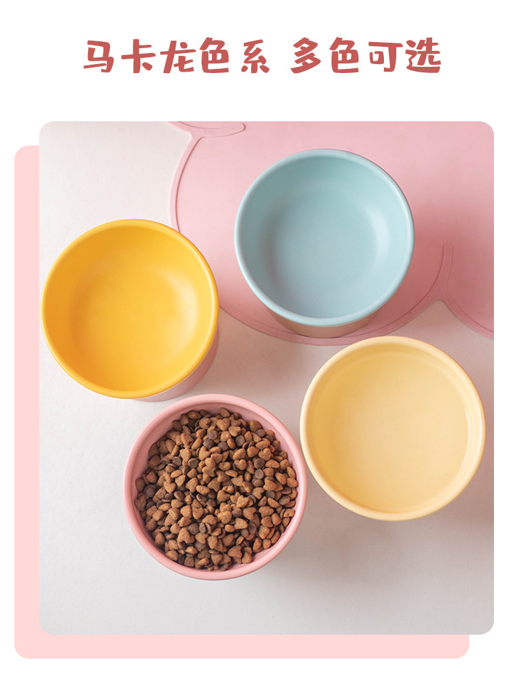 Wholesale of color-blocking ceramic cat bowls with high legs to protect the cervical vertebrae, cat food bowls, cat and dog basins, drinking bowls, and pet snack bowls pic 12