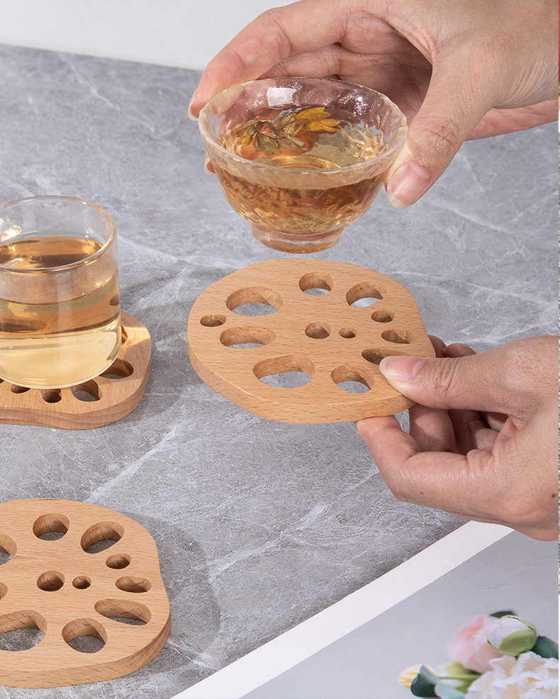 何适家居实木杯垫创意专利藕片垫木质日式隔热防烫茶杯咖啡杯杯垫国潮详情9