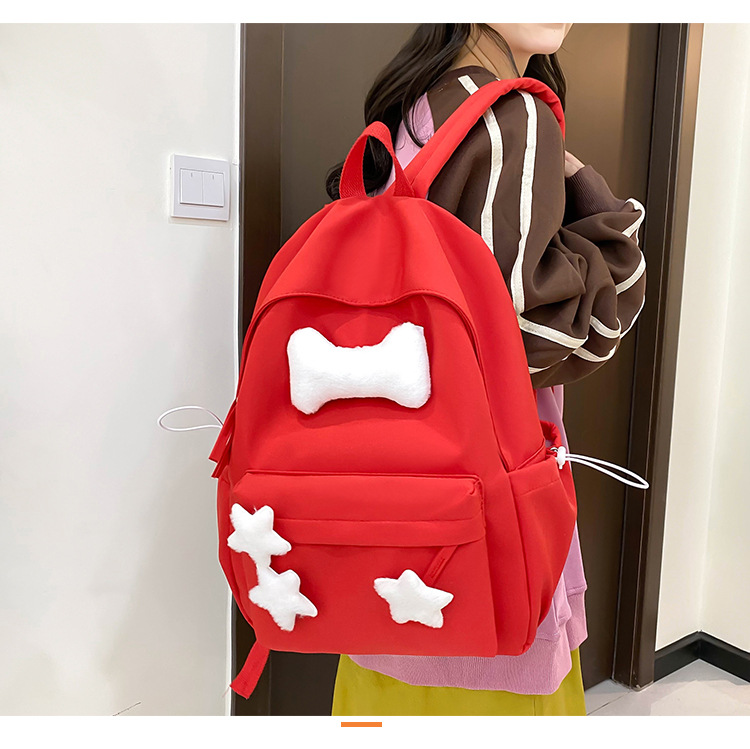 可爱少女小众自制五角星双肩包百搭大学生书包女休闲高中背包详情12