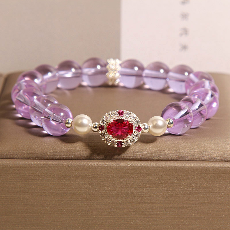 Natural amethyst pearl bracelet for women, light luxury, niche and exquisite red corundum crystal bracelet, high-end and elegant jewelry pic 1