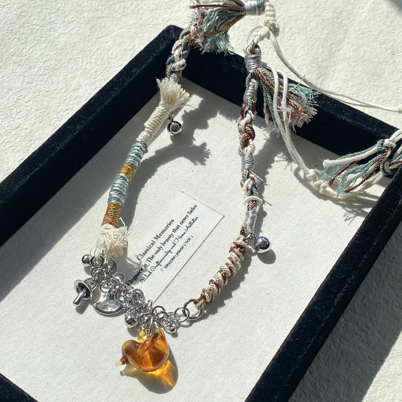 手工编织琉璃小鸟项链彩色多巴胺ins风锁骨链长度随心调时尚颈链详情7