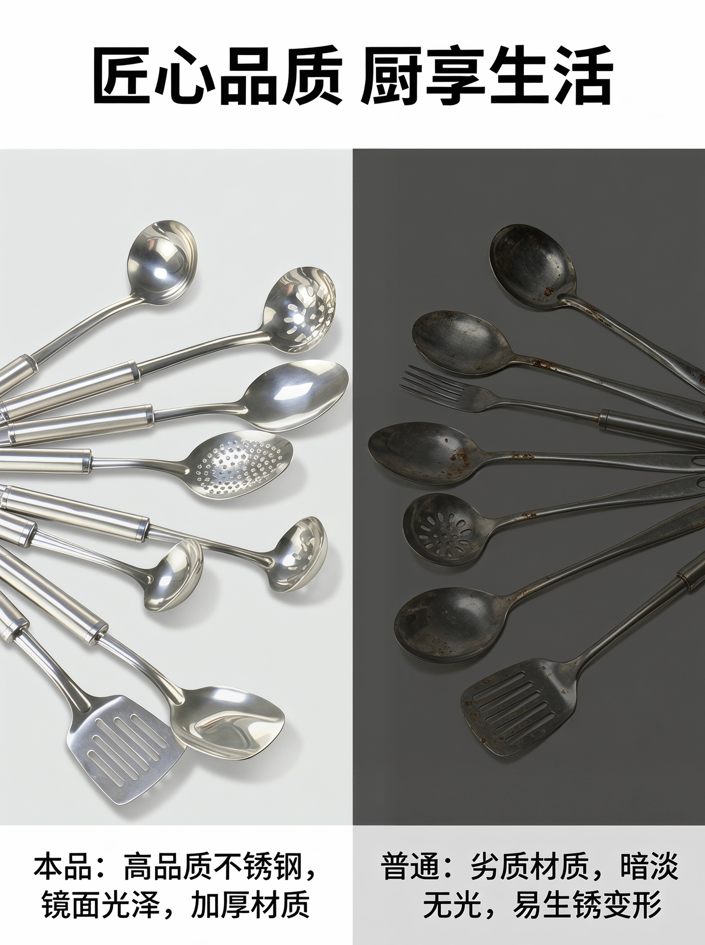 Stainless steel spatula kitchenware set, cooking soup spoon spatula, serving spoon, anti-scald stir-frying spatula, frying spatula, large strainer spoon gift pic 7