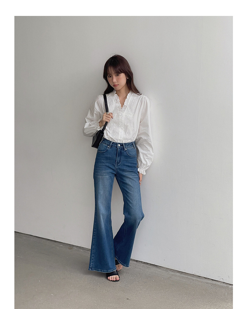 【90s Retro Horn 】 Ge Ming High-waisted slightly flared jeans for Women 2025 Spring New floor-length Pants R155H pic 36