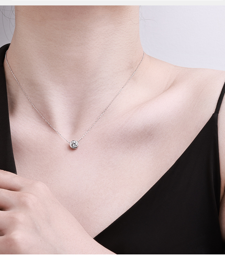 S925 sterling silver bubble necklace, Moissan diamond one-carat pendant, single diamond, simple, light luxury, versatile collarbone chain wholesale pic 3
