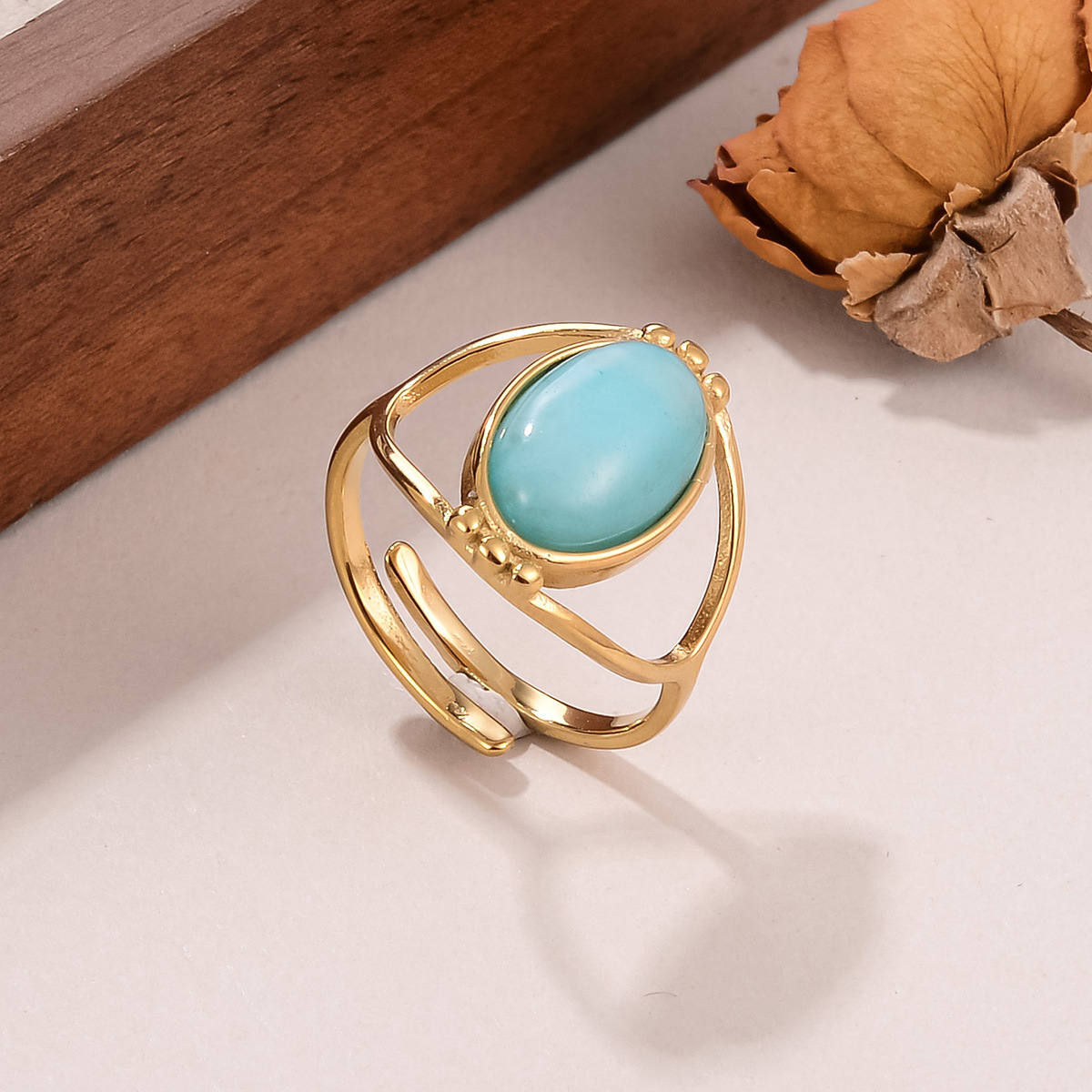 Best-selling stainless steel natural stone rings for women on AliExpress, non-fading titanium steel retro geometric rings for women pic 44