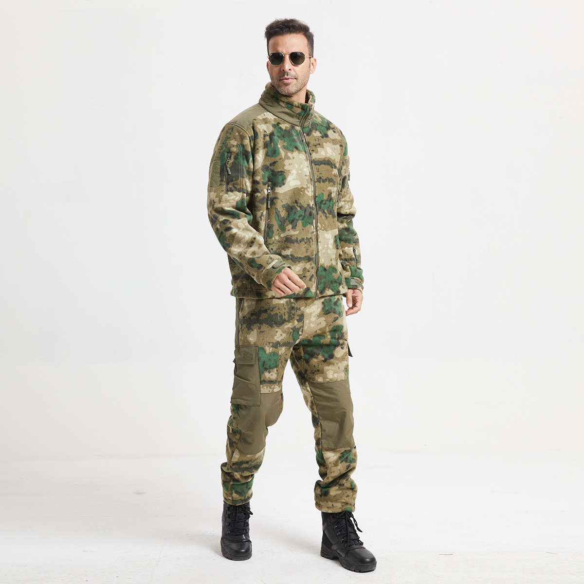 Yitu Chunqiu Outdoor Sports Camouflage stand-up Collar Fleece Jacket Set for cold protection and warmth preservation tactics, Arctic fleece thermal clothing and pants, granular fleece pic 15