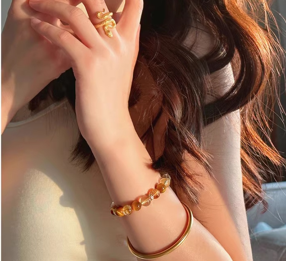 金发晶黄水晶手链黄虎眼石小众设计感黄镂空绣球手串闺蜜生日礼物详情26