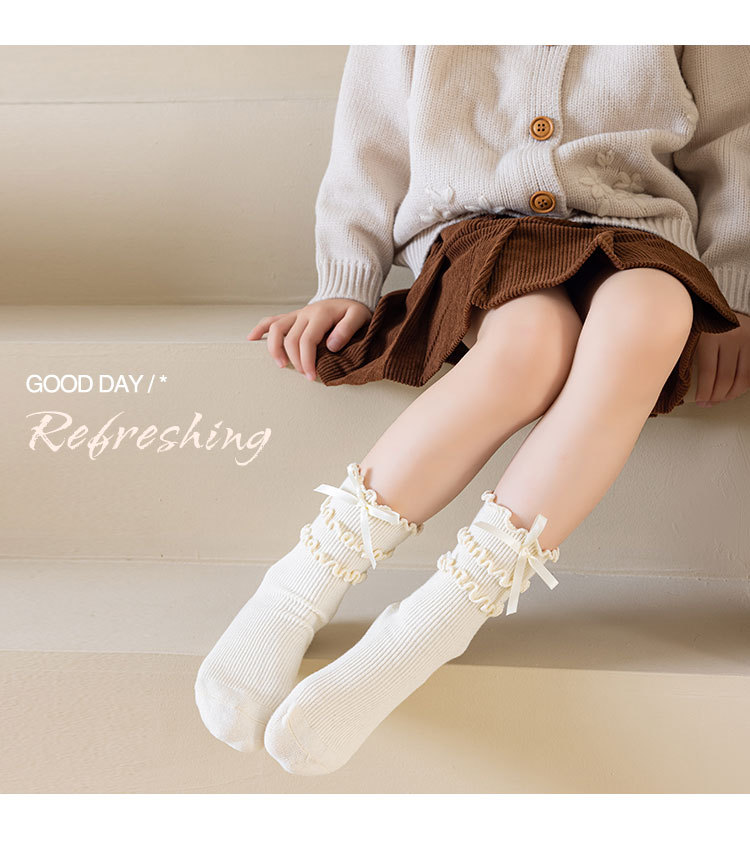 儿童袜子春秋款木耳边堆堆袜可爱蝴蝶结女童洛丽塔花边公主中筒袜详情9
