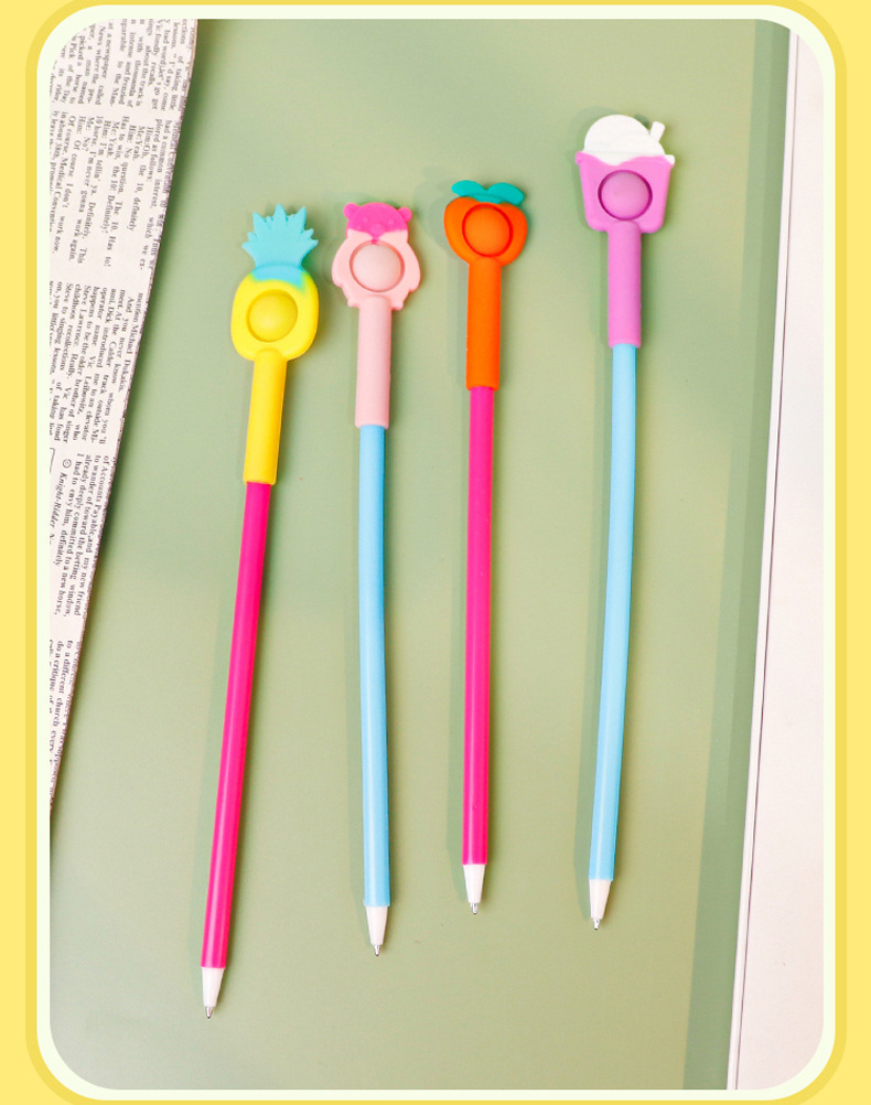 Transfronterizo bonito dibujos animados silicona press bubble pen niños descomprimir bolígrafo burbuja descomprimir bolígrafo oficina escribir pic 12